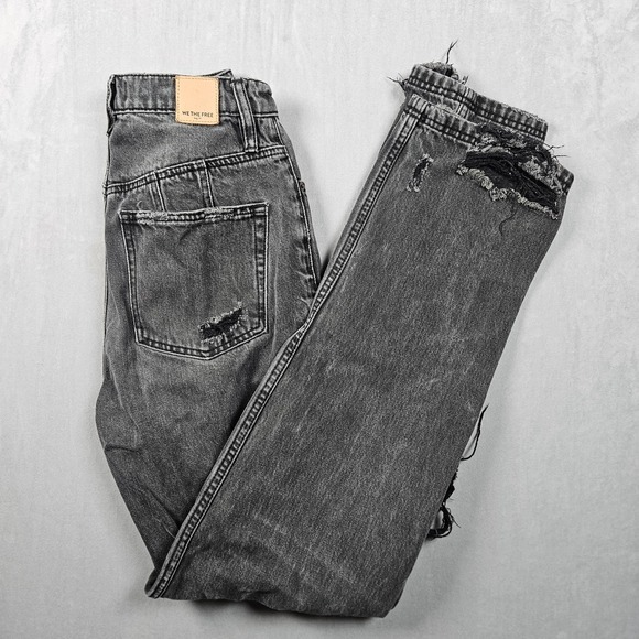We The Free Denim - We The Free Jeans Womens 27 Black Curvy Distressed High Rise Straight Grunge